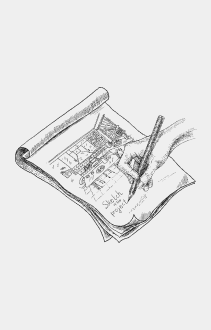 Ilustración de un interiorista en Madrid realizando el boceto de un proyecto de diseño de interiores en plano